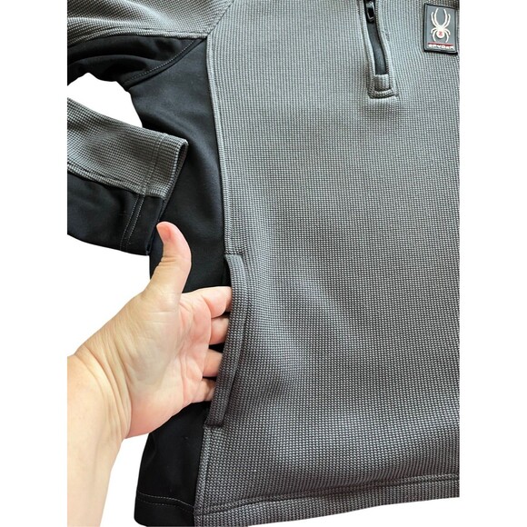 Spyder Speed Sweater Men's Medium Stretch Hooded Waffle Fleece Charcoal Gray - Picture 5 of 10